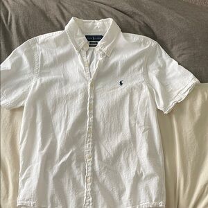 Ralph Lauren untucked linen short sleeve white button up